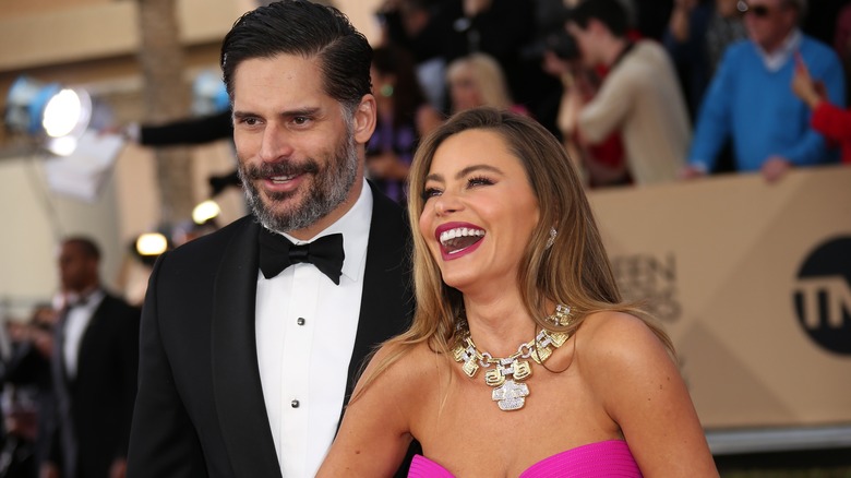 Sofia Vergara laughing beside Joe Manganiello