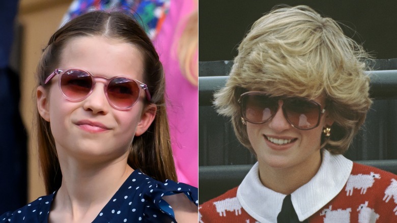 Split image of Princess Charlotte & Princess Diana in sunglasses