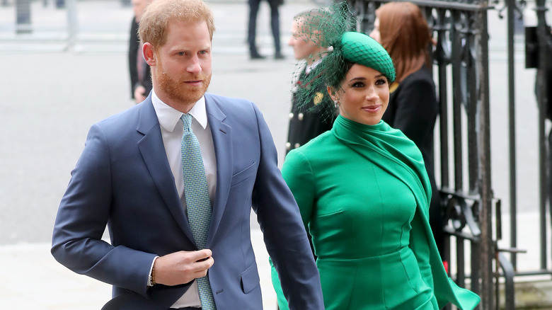 Harry and Meghan attending the Commonwealth service in 2020