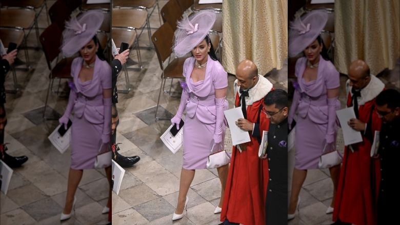 Katy Perry in purple suit at the coronation