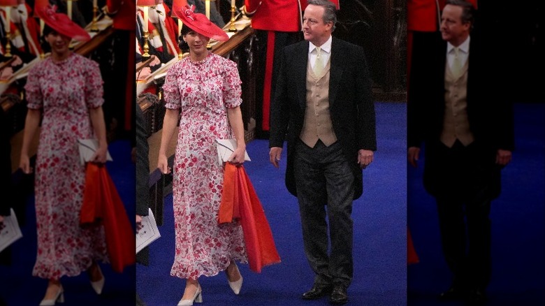 Samantha Cameron in red outfit at coronation