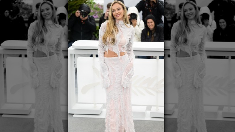 Ester Expósito's white and pink Cannes outfit