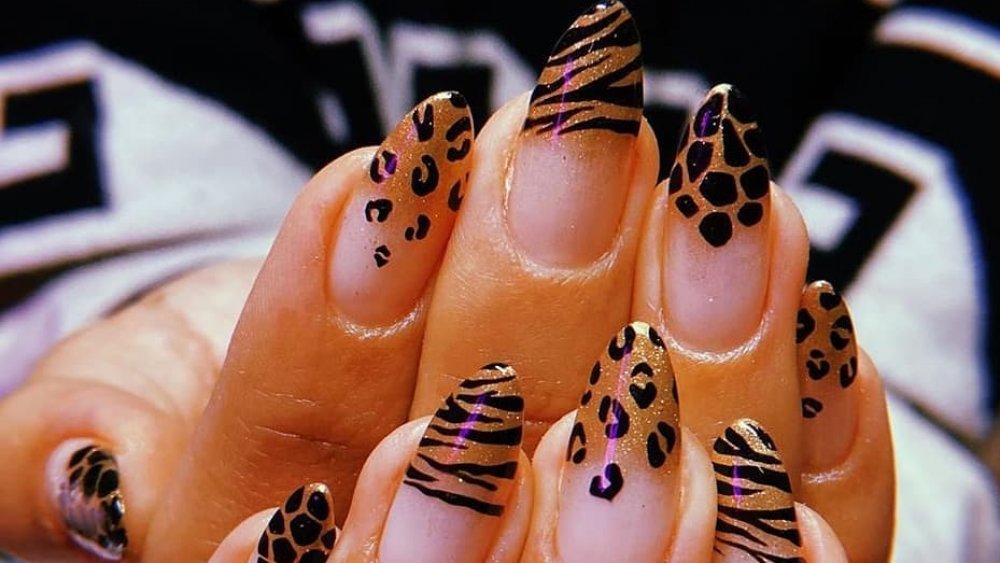 animal print on almond nails