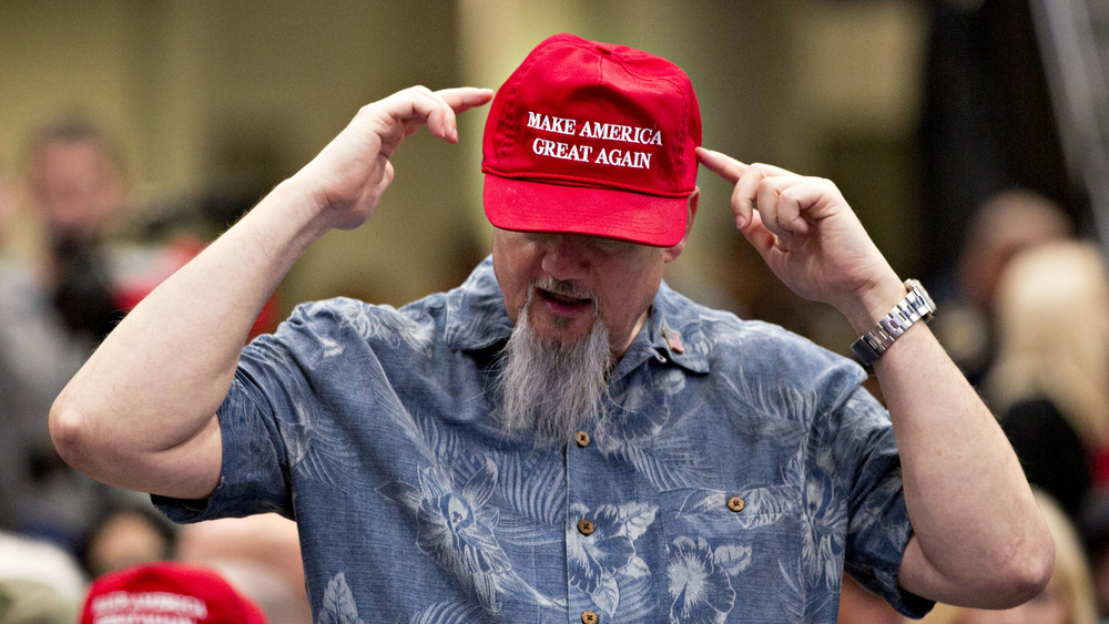 Trump supporter wears MAGA hat