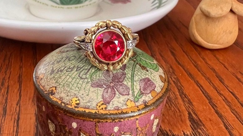 Ruby ring on porcelain box