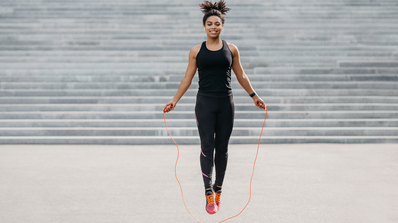 A woman jumping rope