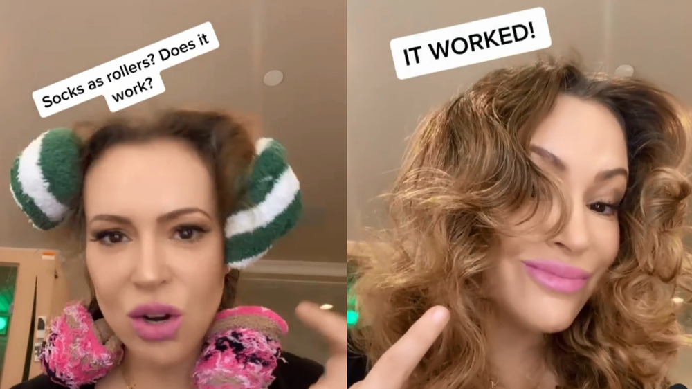 Alyssa Milano socks as rollers