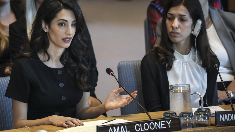 Amal Clooney speaking at the UN