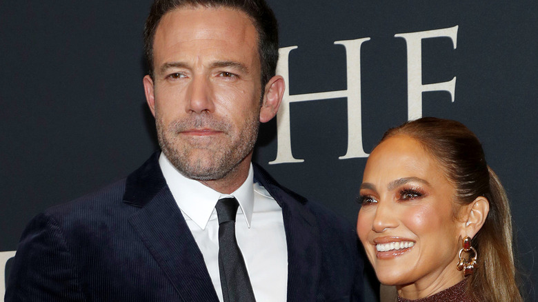 Ben Affleck and Jennifer Lopez pose on the red carpet together