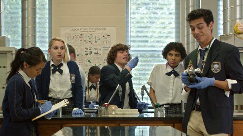 The cast of Student Body in the lab