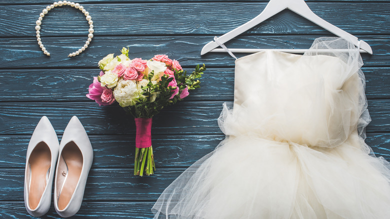 Bridal items on wood background