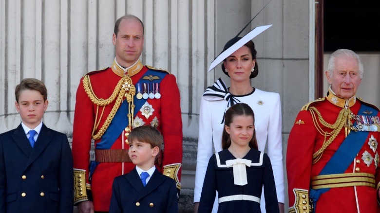 Prince William, Princess Catherine, their three children and King Charles at Buckingham Palace