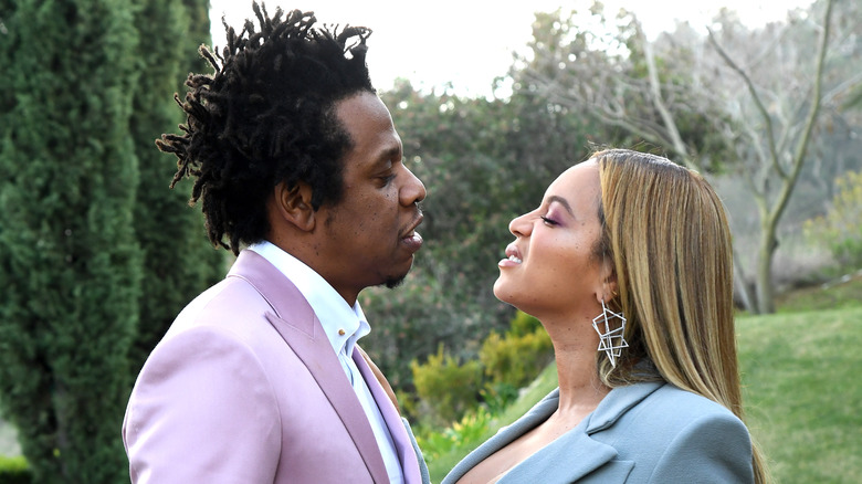 Beyonce and Jay-Z share a moment together. 