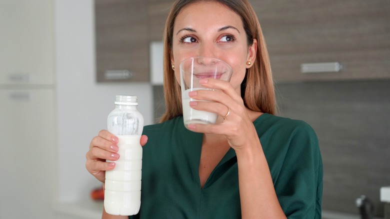 woman drinking milk