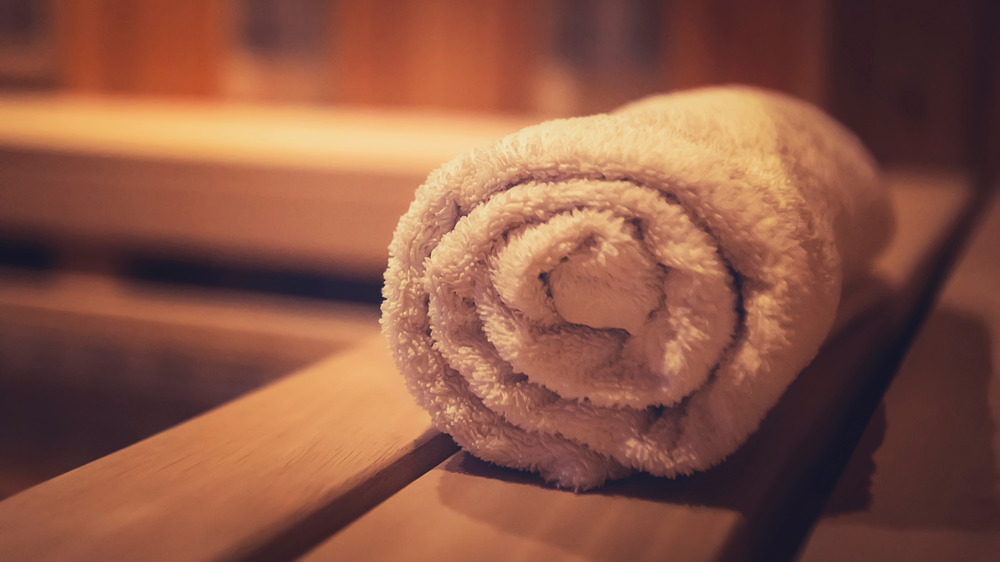 Towel on a sauna bench