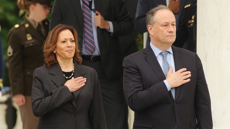 Kamala Harris and Doug Emhoff doing the pledge of allegiance