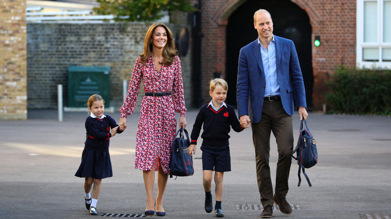 Prince William and Kate Middleton dropping their children off at school