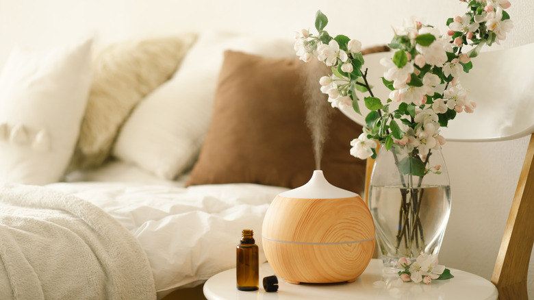 Bedroom with a humidifier