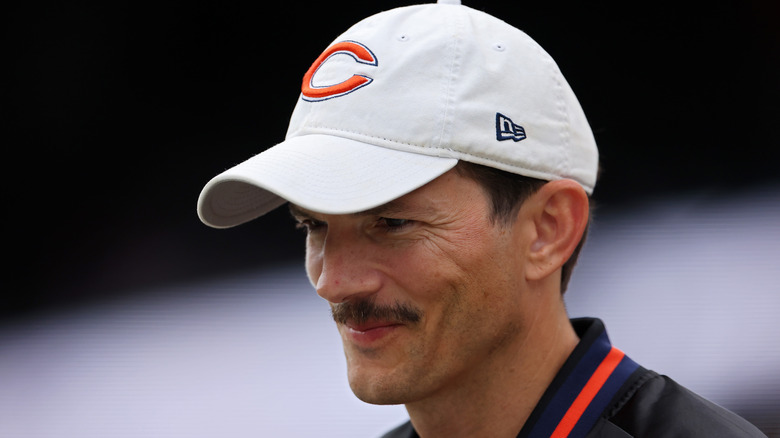 Actor Ashton Kutcher is seen before the game between the Chicago Bears and the Los Angeles Rams