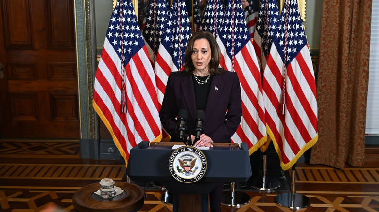 Kamala Harris delivering a speech