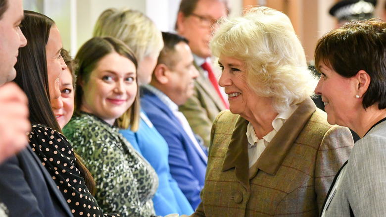 Camilla Parker Bowles speaking to royal fans