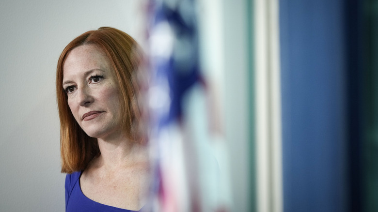 Jen Psaki looking at the press room 