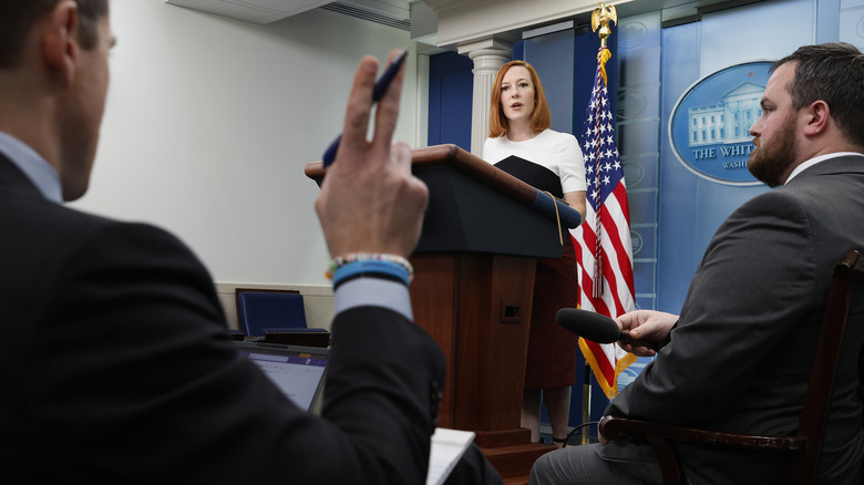 Jen Psaki at podium 