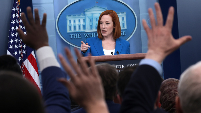 Jen Psaki at podium 