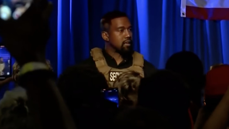 Kanye West speaking at presidential rally 