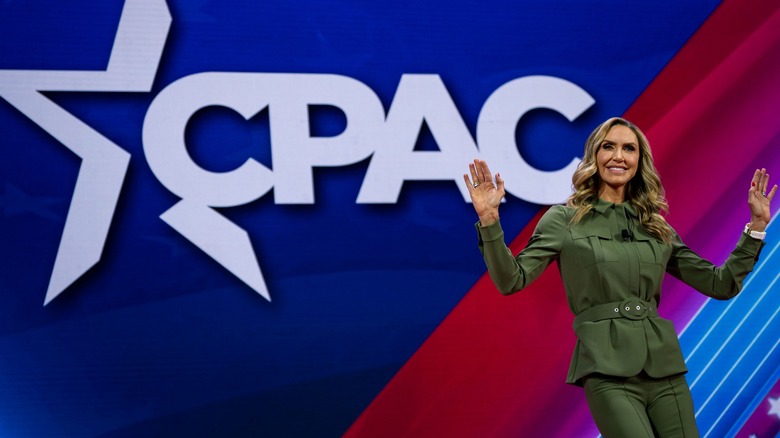 Lara Trump waving on CPAC stage