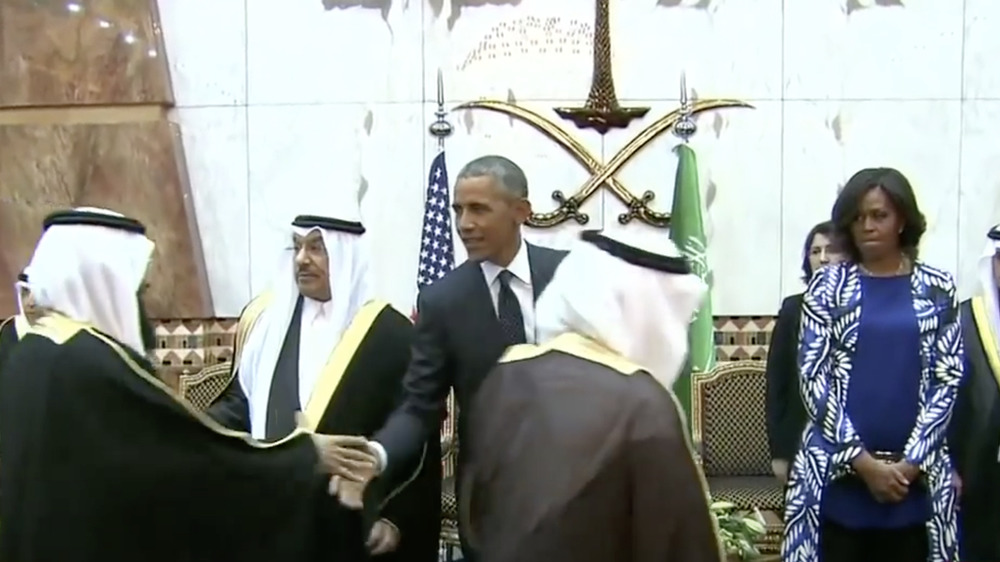 Michelle and Barack Obama meeting with Saudi officials