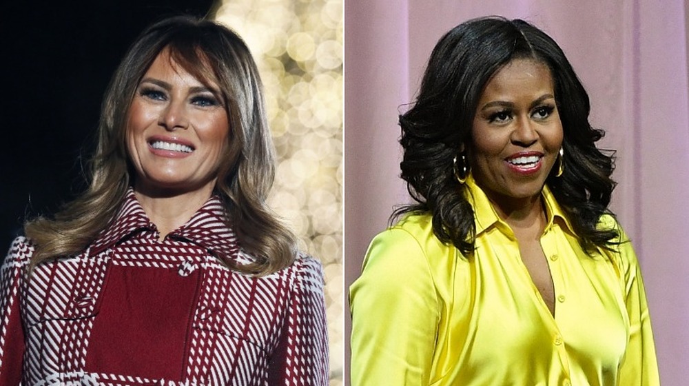 Melania Trump and Michelle Obama, split image