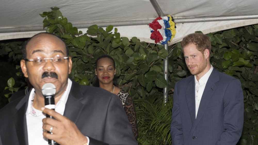 The PM of Antigua and Barbuda with Prince Harry looking on