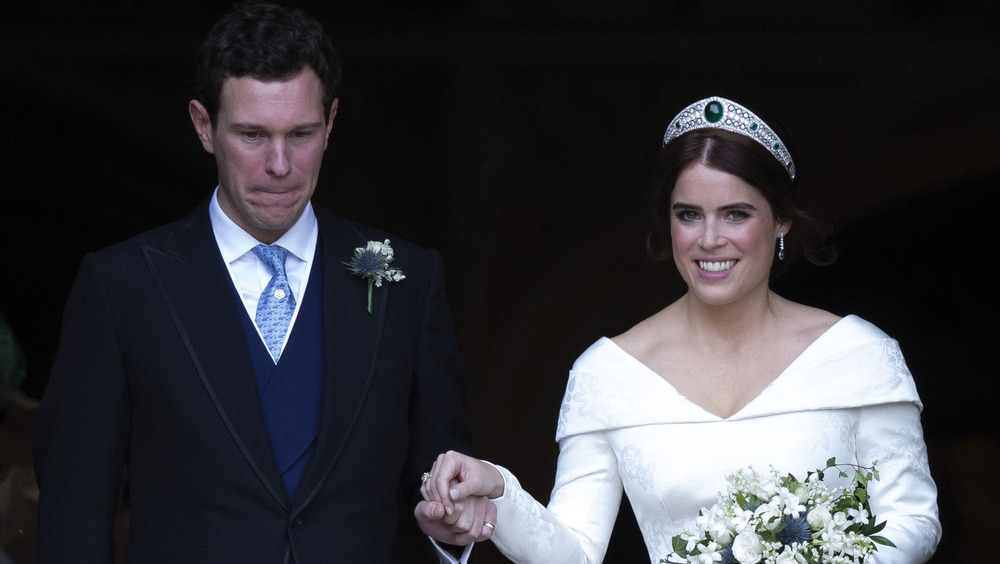 Princess Eugenie and her husband exiting their wedding 