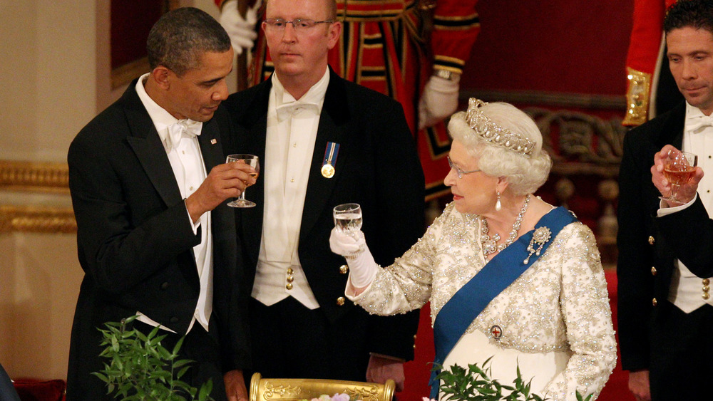 Barack Obama toasting Queen Elizabeth II
