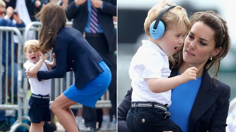 Prince George wearing blue headphones