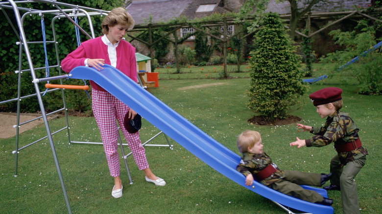 Princess Diana with sons in military uniform