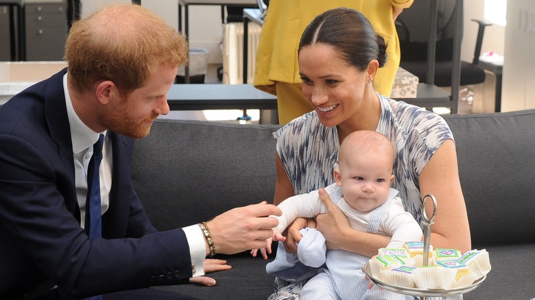 Close-up or Archie and mother Meghan