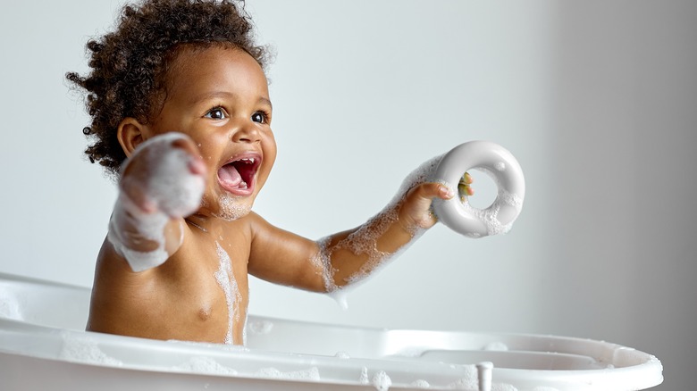 happy bathing baby 