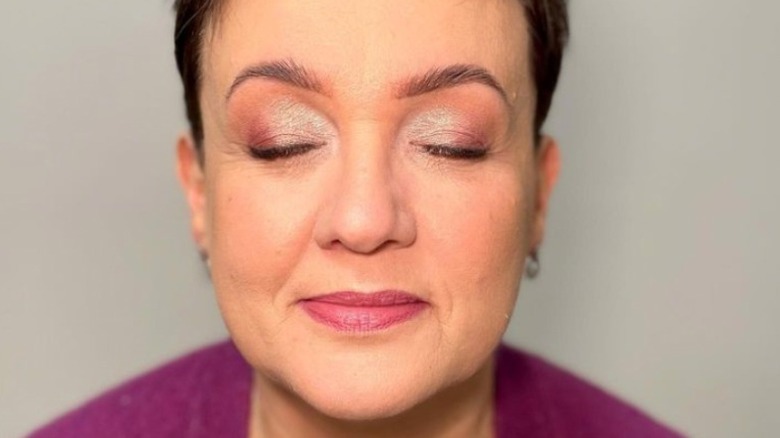 Woman with pink makeup