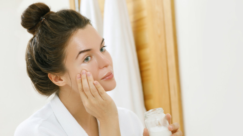 woman shiny skin care