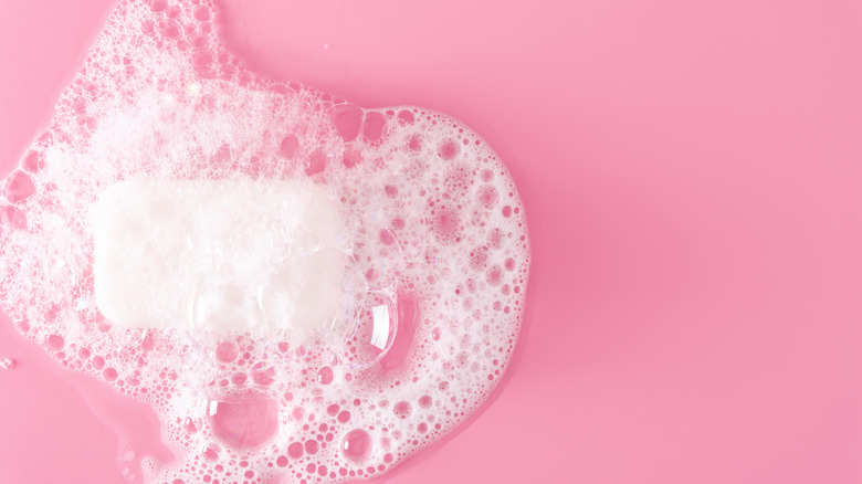 bar soap pink background 