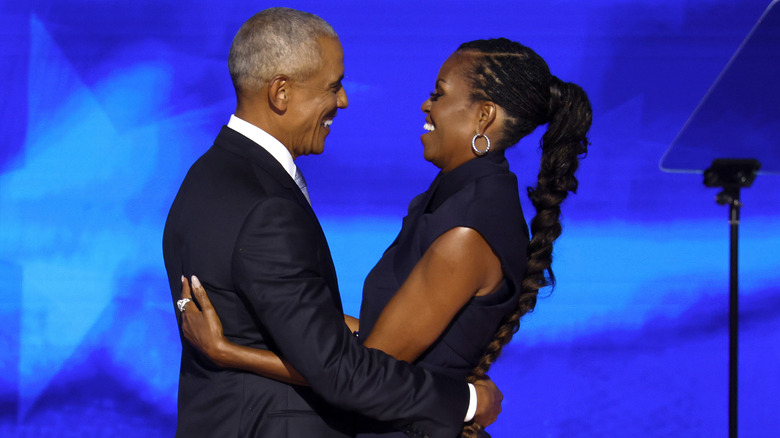 Barack and Michelle Obama hugging