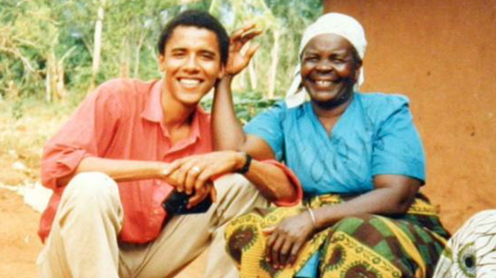 Barack Obama and Mama Sarah smiling