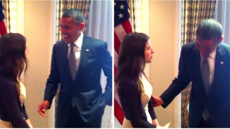 Anna Kendrick laughing with Obama