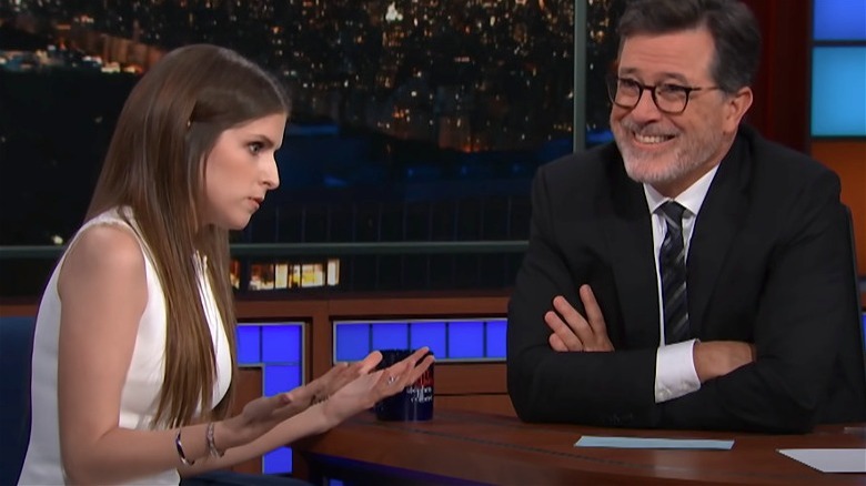 Anna Kendrick talking on The Late Show with Stephen Colbert