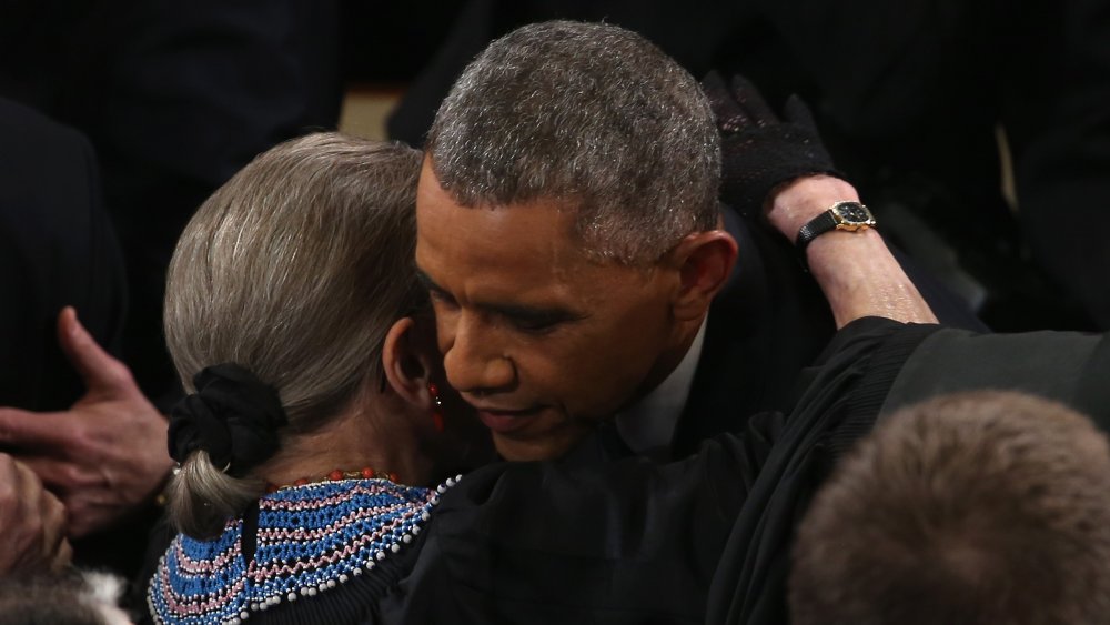 Ruthe Bader Ginsburg hugging Barack Obama