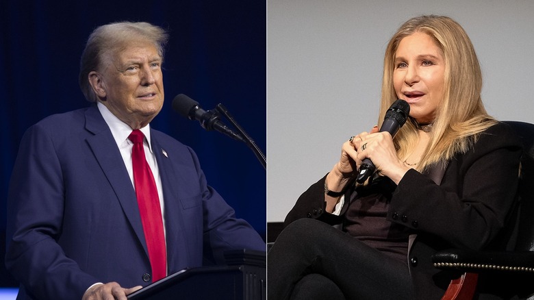 A split image of Barbra Streisand and Donald Trump