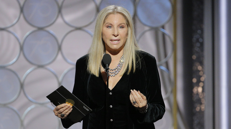 Barbra Streisand talking on stage