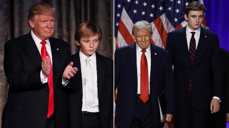 Split mage of Donald Trump and Barron Trump in 2016 and 2024